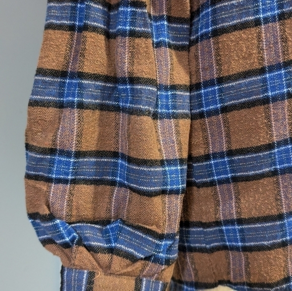 Z Man Plaid Long Sleeve Fleece Hoodie Size Small Snap Pockets Orange Blue - Picture 3 of 8